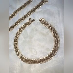 Kenneth Jay Lane (KJL) Gold Tone Rhinestone Cafe Society Necklace & Bracelet Set